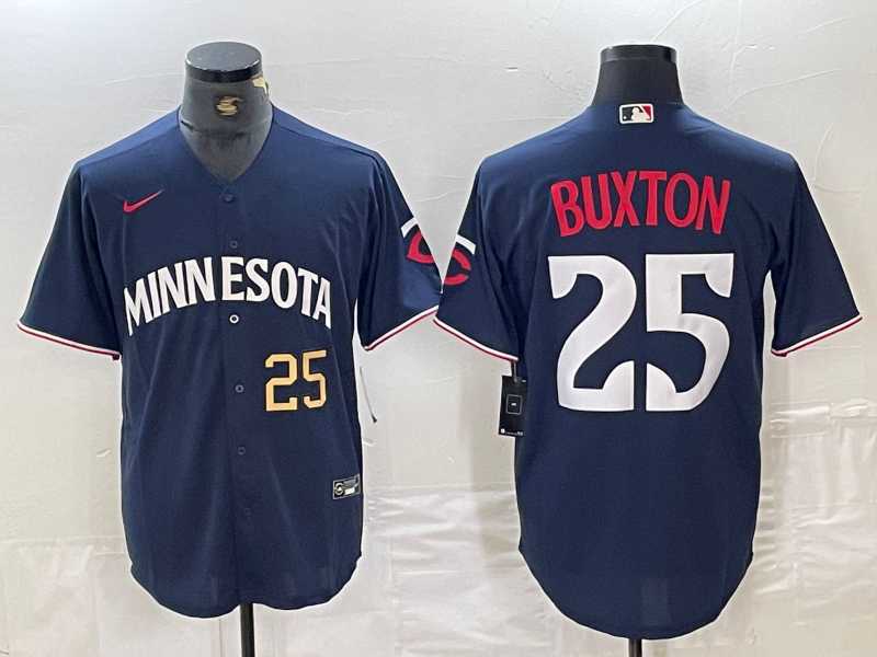 Mens Minnesota Twins #25 Byron Buxton Number 2023 Navy Blue Cool Base Stitched Jerseys->minnesota twins->MLB Jersey
